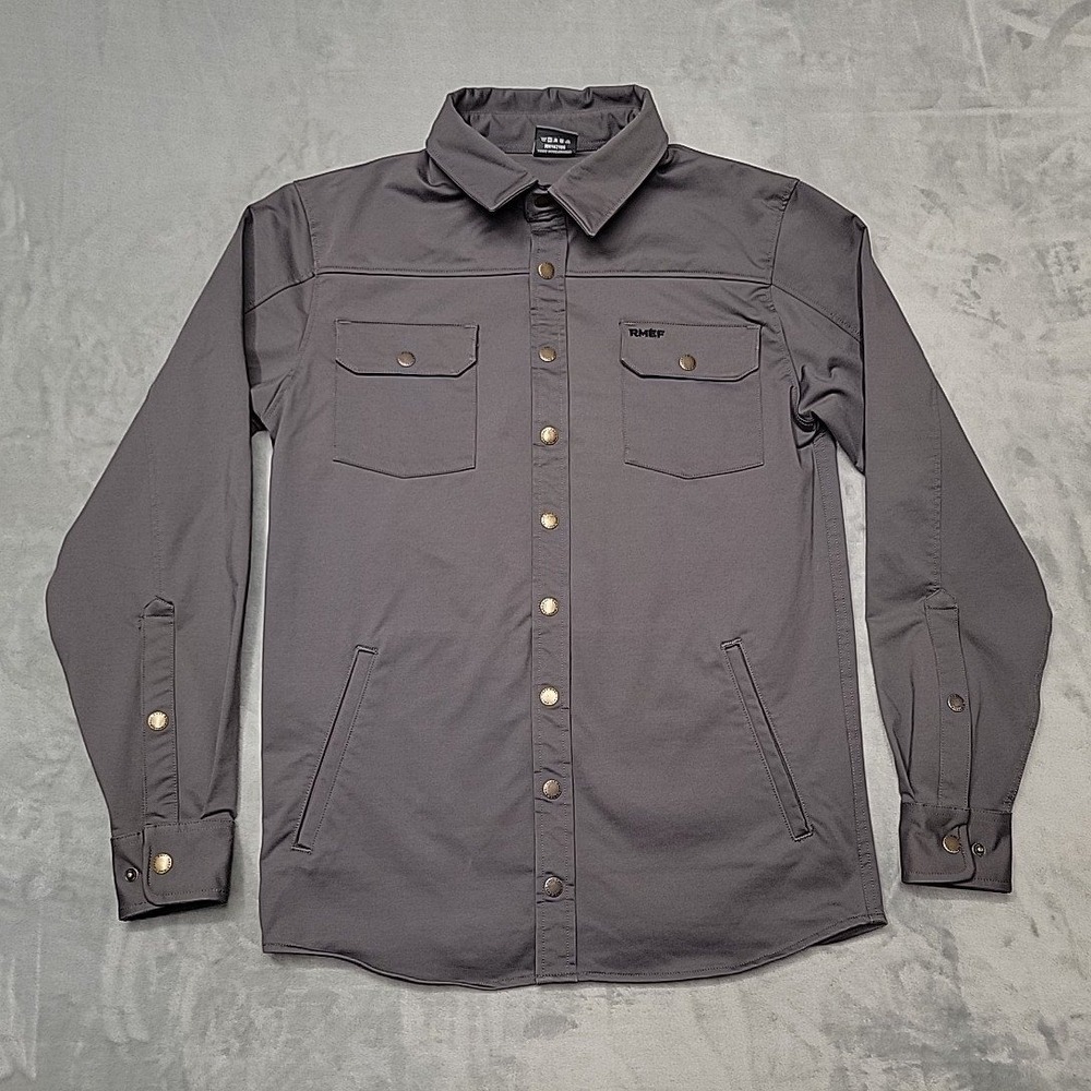 Rmef Shirt Jacket Mens M Gray Rocky Mountain Elk Foundation Snap Front Shacket